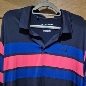 XXL Under Armour Men's Blue and Pink Stripe Polo Shirt